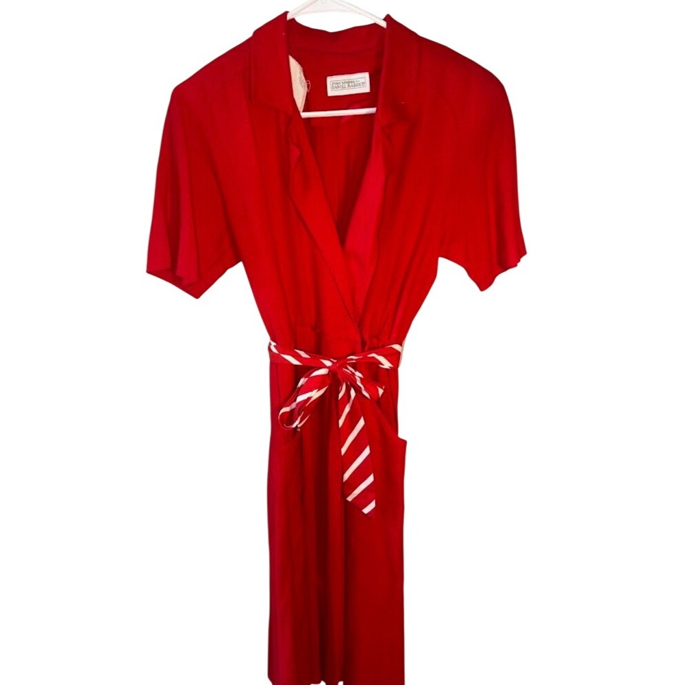Vintage Joan Sparks Daniel Barrett Red Wrap Dress Striped Belt ILGWU Made in USA